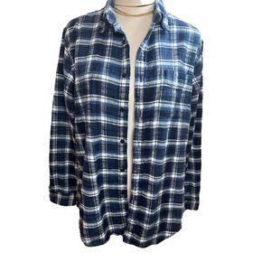 J.Crew Blue & White Plaid Flannel Shirt Size M